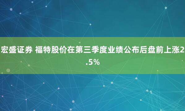 宏盛证券 福特股价在第三季度业绩公布后盘前上涨2.5%