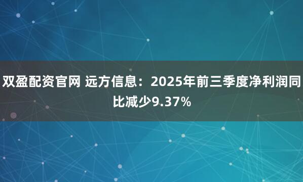双盈配资官网 远方信息：2025年前三季度净利润同比减少9.37%