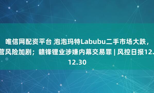 唯信网配资平台 泡泡玛特Labubu二手市场大跌，经营风险加剧；赣锋锂业涉嫌内幕交易罪 | 风控日报12.30
